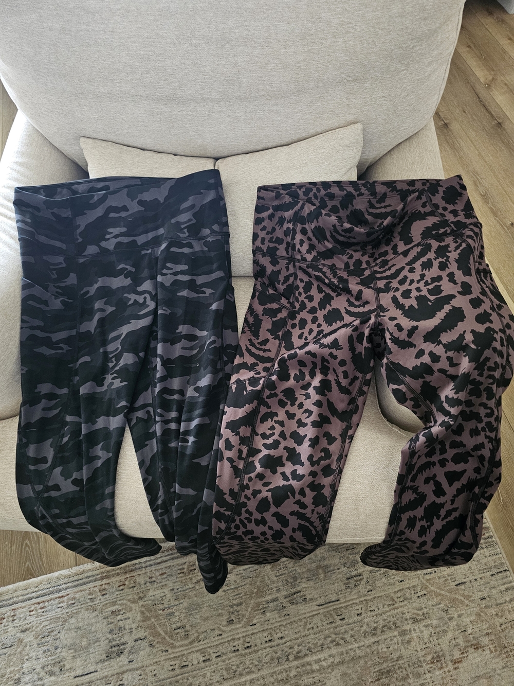 Pack of 2 High-Waist Printed Leggings - Black Camo & Mauve Animal